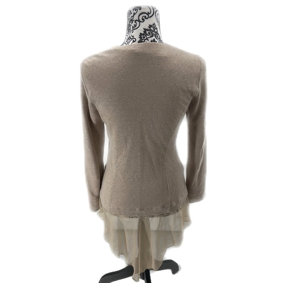Max Studio 2 Ply Cashmere Beige sheer Panel High-Low Jacket - Picture 11 of 11